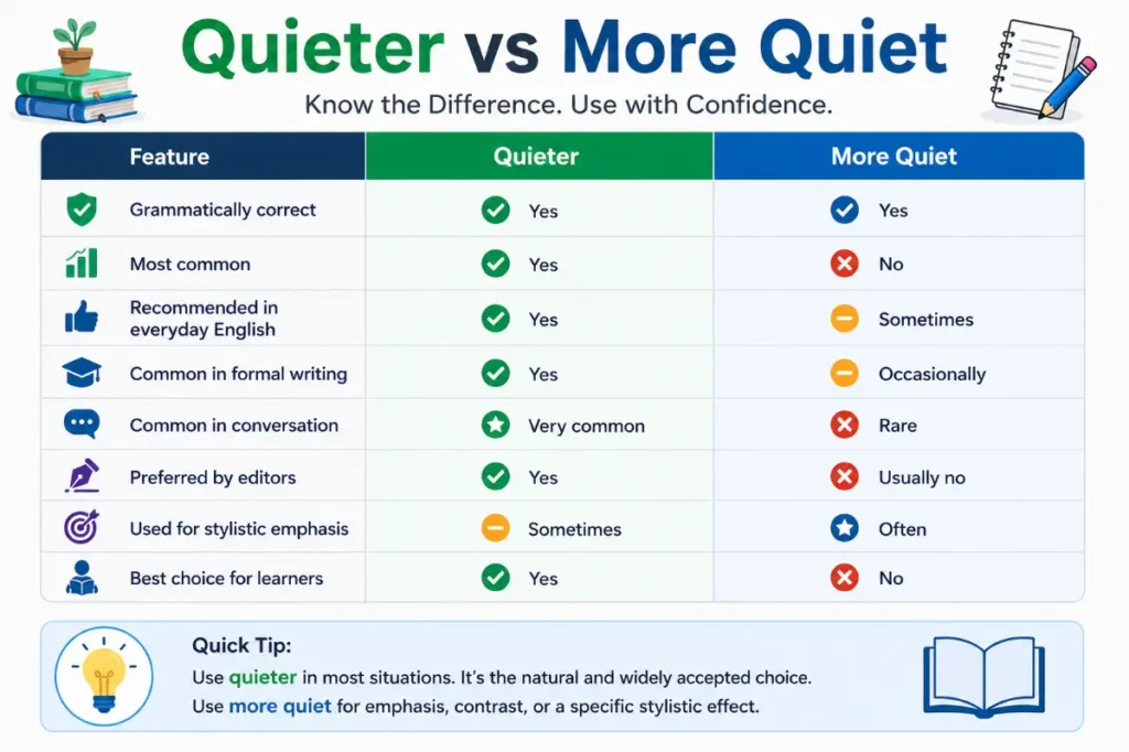 Quieter vs More Quiet Comparison Table