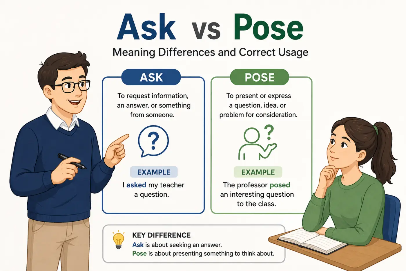 Ask vs Pose Meaning Differences and Correct Usage