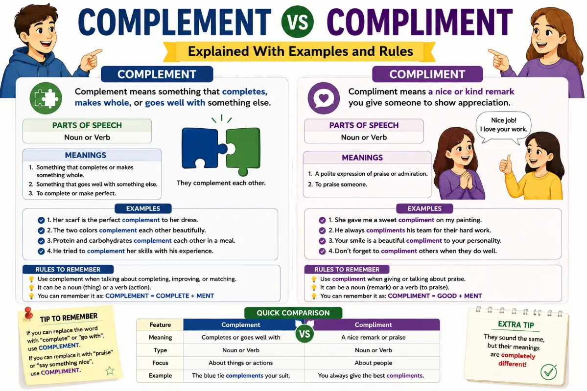 Complement vs Compliment Explained With Examples and Rules