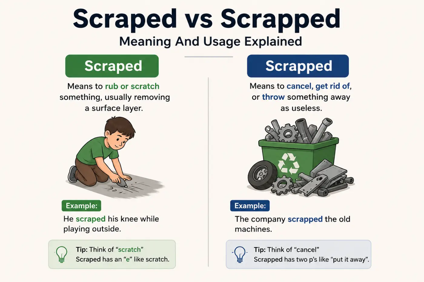Scraped vs Scrapped Meaning And Usage Explained