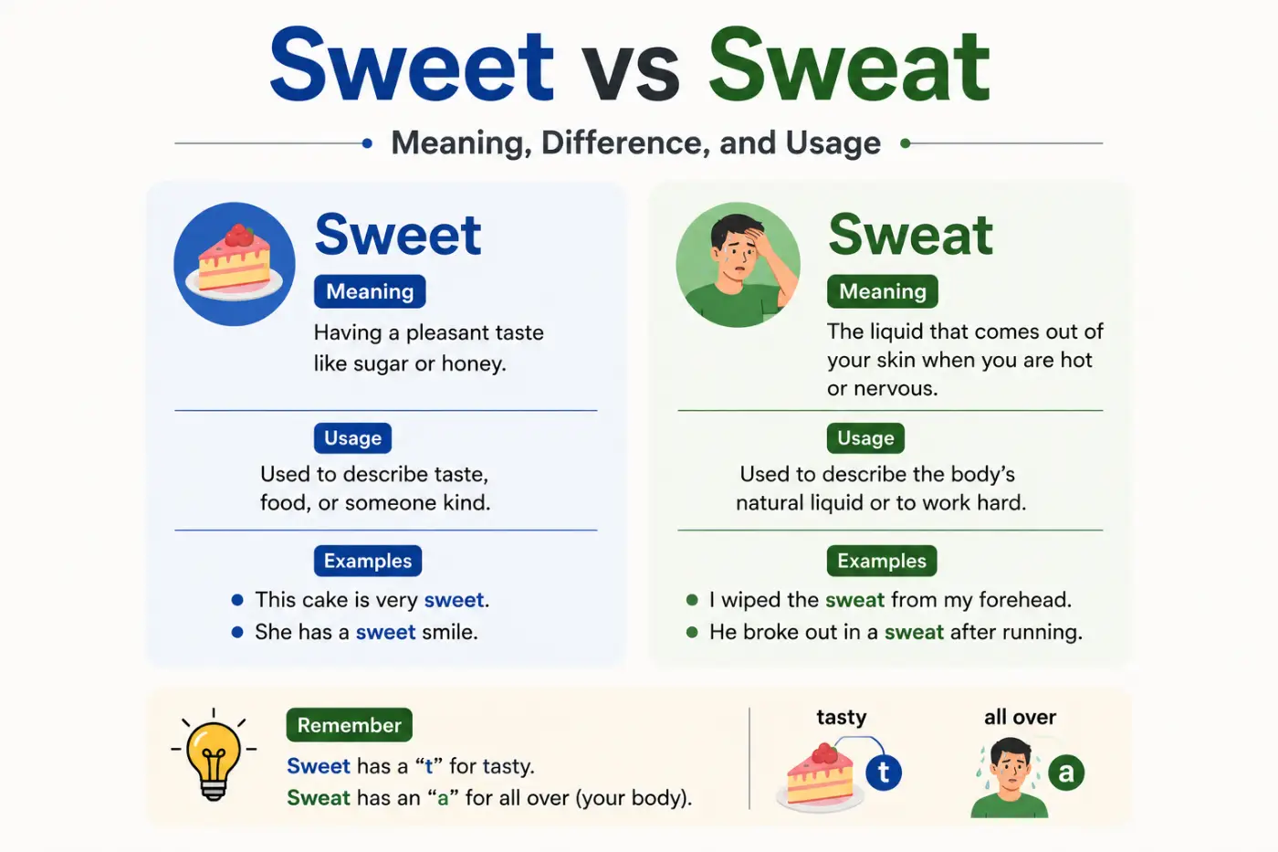 Sweet vs Sweat Meaning Difference And Usage