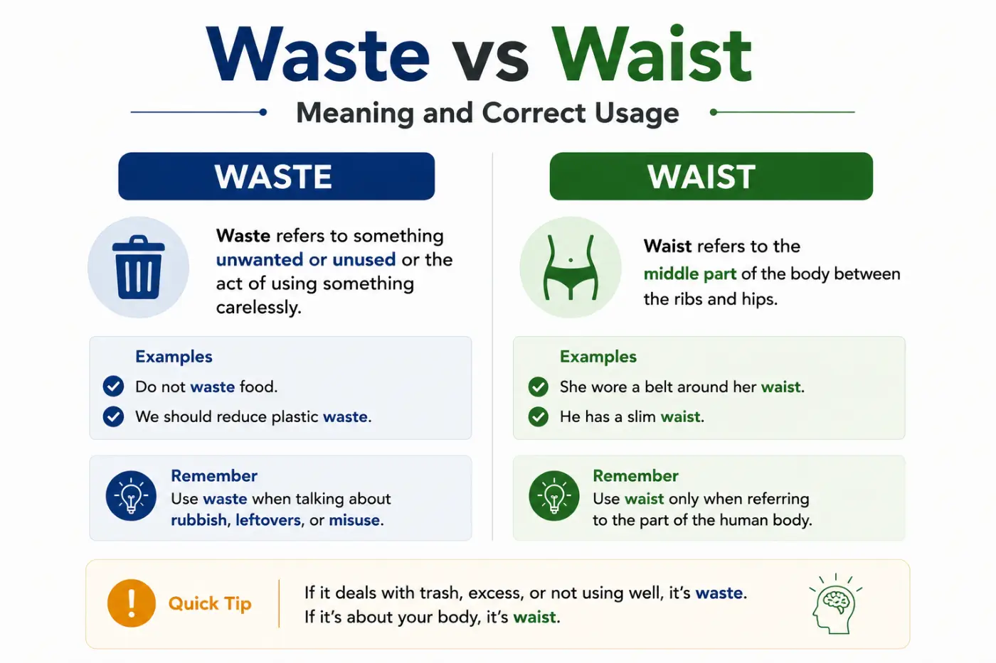 Waste vs Waist Meaning and Correct Usage