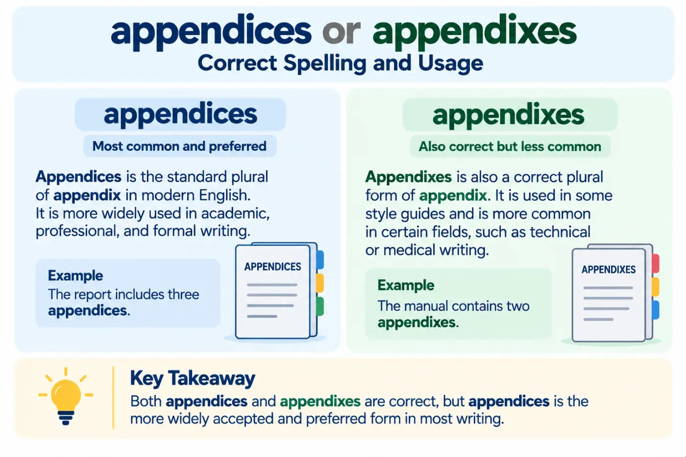 appendices or appendixes Correct Spelling and Usage