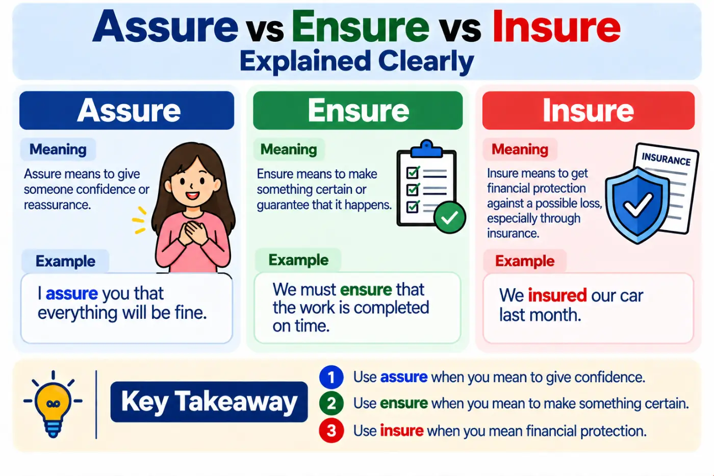 Assure vs Ensure vs Insure Explained Clearly