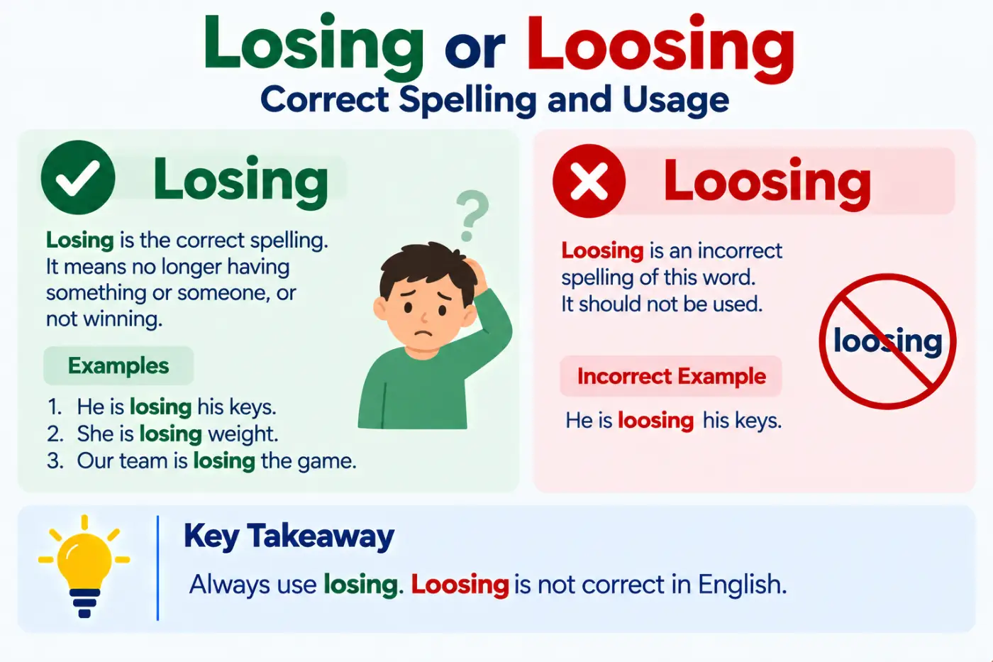loosing or losing Correct Spelling and Usage