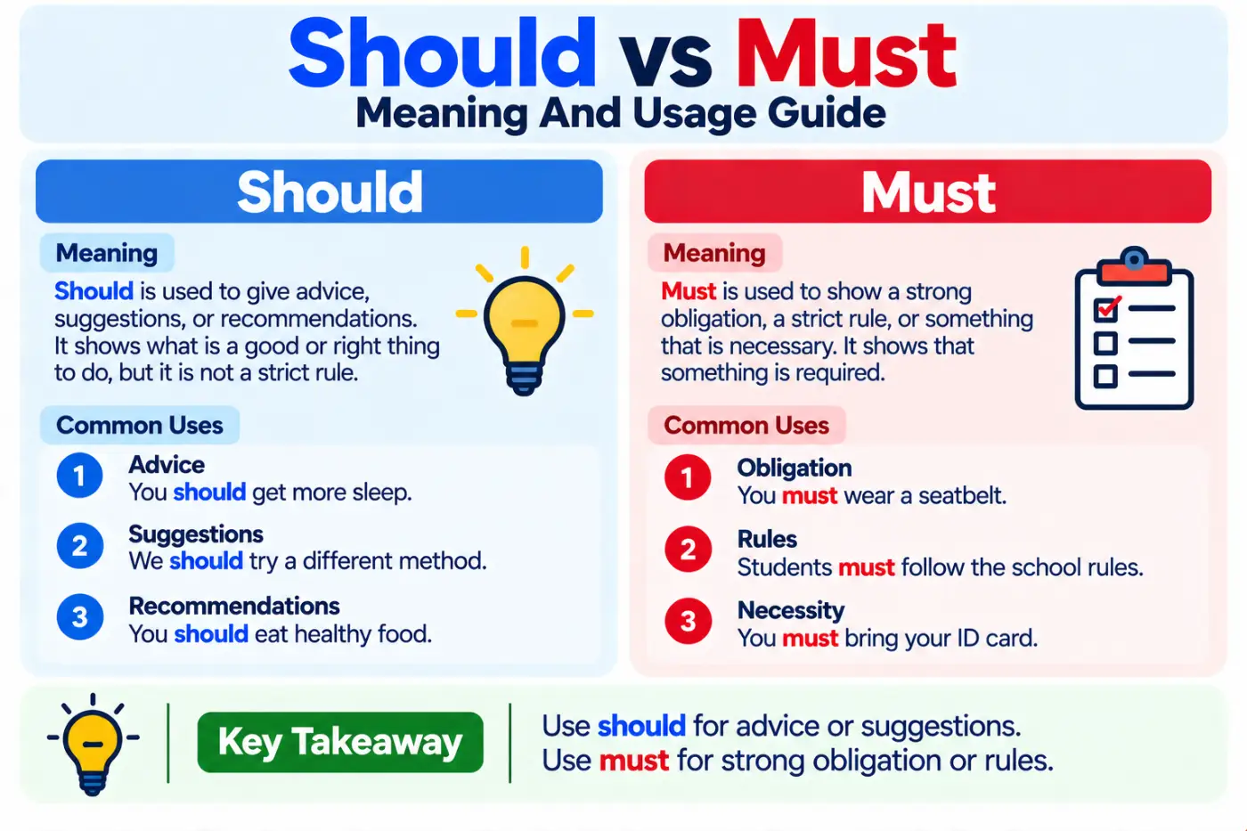 Should vs Must Meaning And Usage Guide