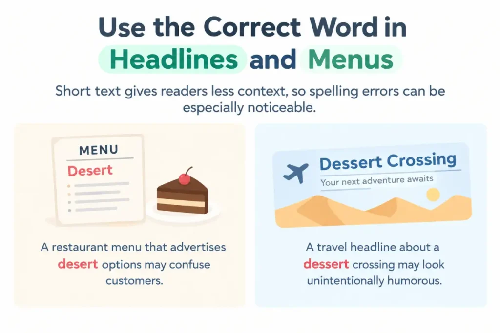 Use the correct word in headlines and menus
